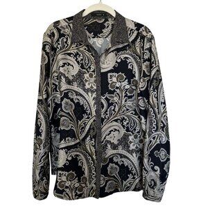 Etro Womens Silk Paisley Button Up Blouse Top Size 48 / US 12 Black Cream READ